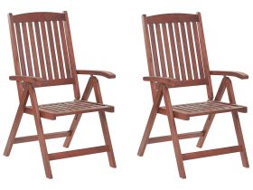 Set of 2 Garden Chairs Acacia Dark Wood Adjustable Foldable Outdoor Country Rustic Style 
