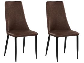 Set of 2 Dining Chairs Brown Faux Leather Upholstered Seat High Back  
