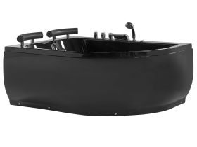 Whirlpool Bath Black Sanitary Acrylic LED Illuminated Curved Right Hand Double 159 x 113 cm  