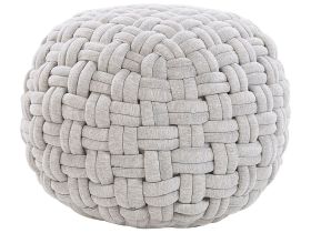 Pouffe Light Grey Cotton Basket Weave Handmade Round 45 x 35 cm EPS Filling Footstool Ottoman 
