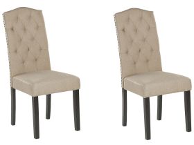 Set of 2 Dining Chairs Beige Velvet Fabric Modern Retro Design Black Wooden Legs  