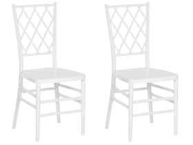 Set of 2 Dining Chairs White Synthetic Slatted Back Armless Vintage Modern Design 