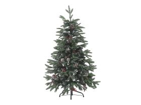 Artificial Snow Christmas Tree Green PVC Metal Base 120 cm with Pine Cones Holly Berries Traditional 