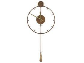 Wall Pendulum Clock Gold Iron Frame Classic Design Distressed Finish Round 31 cm 