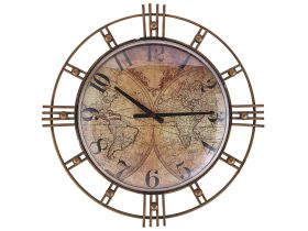 Wall Clock Gold Distressed Iron Frame Vintage Design Geographic Inspired Pattern 63 cm 