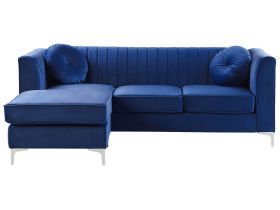 Corner Sofa Blue Velvet with Cushions 3 People Right Hand Glamour 