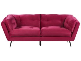Sofa Burgundy Velvet Metal Legs 210 x 90 cm with Cushions Retro 