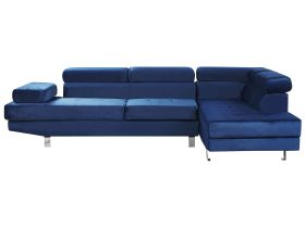 Corner Sofa Navy Blue Velvet L-shaped 5 Seater Adjustable Headrests and Armrests Modern Living Room Couch 