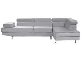 Corner Sofa Grey Velvet L-shaped 5 Seater Adjustable Headrests and Armrests Modern Living Room Couch 