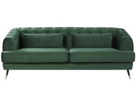 Sofa Dark Green Velvet 195 x 70 cm Chesterfield Shape with Cushions Retro 