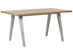 Dining Table Light Wood and Grey Rubberwood  150 x 90 cm Legs MDF Top in Oak Veneer  