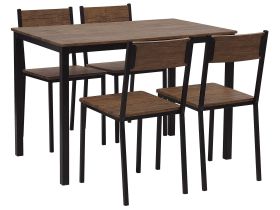 Dining Set Dark Wood Top Black Steel Legs Rectangular Table 110 x 70 cm 4 Chairs Modern Industrial 