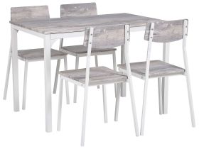 Dining Set Grey Top White Steel Legs Rectangular Table 110 x 70 cm 4 Chairs Modern 