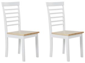 Set of 2 Dining Chairs Light Wood and White Rubber Wood Armless Seat Ladder Back 