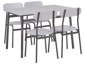 Dining Set Grey Top Black Steel Legs Rectangular Table 110 x 70 cm 4 Chairs Modern 