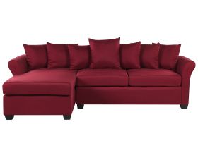 Corner Sofa Dark Red Fabric Black Legs Minimalistic Style Living Room 