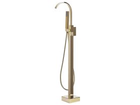 Bath Mixer Tap Gold Gloss Brass Freestanding Bathtub Faucet with Hand Shower Floor Mounted Modern Design 