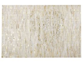 Rectangular Area Rug Beige and Gold Cowhide Leather 140 x 200 cm Patchwork Geometric Pattern Retro 