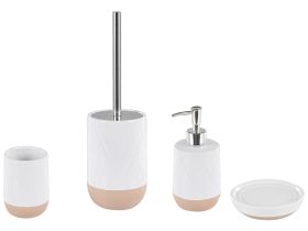 Bathroom Accessories Set White Ceramic Retro Soap Dispenser Toilet Brush Tumbler 