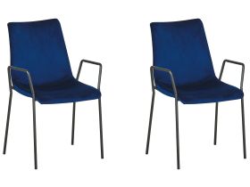 Set of 2 Dinning Chairs Dark Blue  Velvet with Armrests Stackable Dinning Room Office Conference Room 