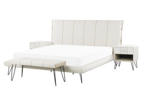 Bedroom Set White EU King Size 5ft3 Bed 2 Bedside Tables Bed Bench Modern Headboard 