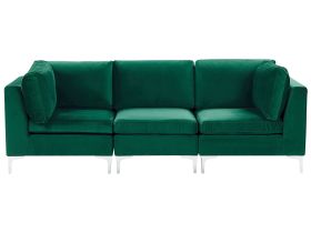 Modular Sofa Green Velvet 3 Seater Silver Metal Legs Glamour Style 