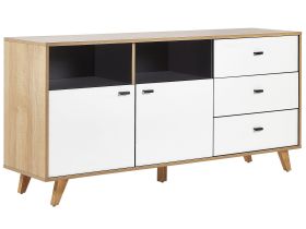 Sideboard Light Wood with White Engineered Wood Solid Wood Legs Storage Cabinets Drawers Scandinavian 