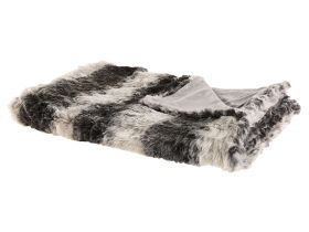 Blanket Grey and White Acrylic 150 x 200 cm Fluffy Throw Faux Fur Striped Pattern Retro Design 