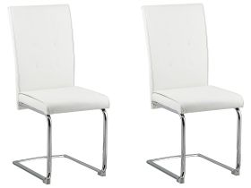 Set of Upholstered Chairs Off-White Faux Leather Cantilever Retro Dining Room Conference Room  