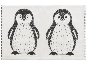 Area Rug Black and White Penguin Print 60 x 90 cm Low Pile Runner for Children Playroom  