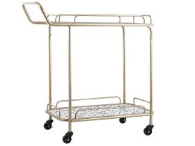 Kitchen Trolley Gold Iron Frame Terrazzo Effect Tops with Handle Glamour Bar Cart with Castors 