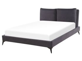 EU King Size Panel Bed Dark Grey Velvet Upholstery 5ft3 Slatted Base with Thick Padded Headboard 