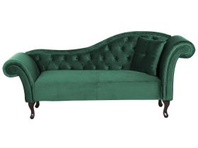 Chaise Lounge Dark Green Velvet Button Tufted Upholstery Right Hand with Cushion 