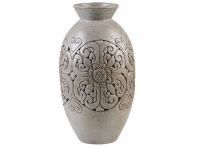 Tall Decorative Vase Grey Clay 52 cm Handmade Painted Floor Vase Carved Floral Motif 