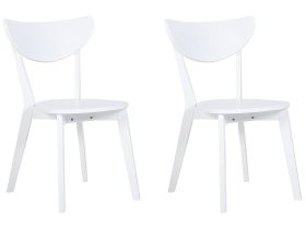 Set of 2 Dining Chairs White MDF Seat Rubberwood Legs Armless Curved Backrest 