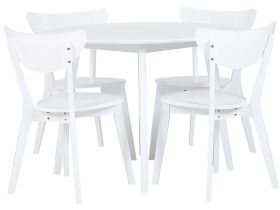 Dining Set White MDF Round Table and 4 Chairs Set for Dining Kitchen Wooden Legs Scandinavian Style 