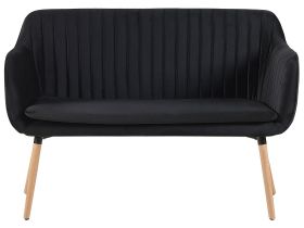 Kitchen Sofa Black Velvet Fabric Upholstery 2-Seater Metal Frame Light Wood Legs Bench 