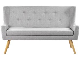 Kitchen Sofa Grey Polyester Fabric Upholstery 2-Seater Wingback Tufted Light Wood Legs 