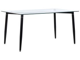 Dining Table Transparent Glass Top Black Metal Legs 150 x 90 cm Modern Design Rectangular   