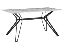 Dining Table Marble Effect Veneer Black Metal Legs Tempered Glass Top Rectangular 160 x 90 cm Modern Design 