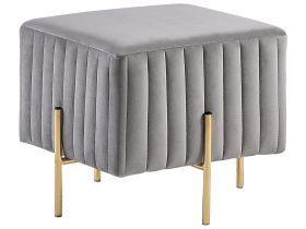 Ottoman Grey Velvet Upholstered Gold Metal Legs 48 cm Square Seat Glamour  