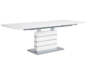 Dining Table White Wood 180 x 90 cm High Gloss Extendable Top Pedestal Leg Modern 