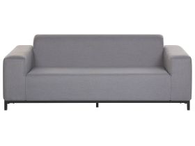 Garden Sofa Grey Fabric Upholstery Black Aluminium Legs Indoor Outdoor Furniture Weather Resistant Outdoor 