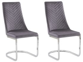 Set of 2 Dining Chairs Grey Velvet Armless High Back Cantilever Chair Living Room  