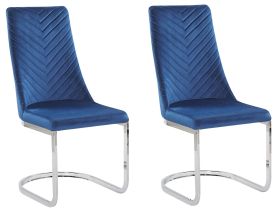 Set of 2 Dining Chairs Navy Blue Velvet Armless High Back Cantilever Chair Living Room  