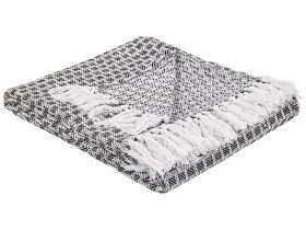 Blanket Black and White Cotton with Tassels Rectangular 130 x 160 cm Bed Throw Decoration 