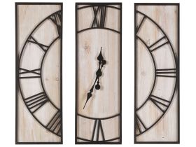 Wall Clock Light Wood 3 Piece 75 x 75 cm Handmade Black Metal Frame 