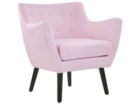 Armchair Pink Fabric Black Legs Button Back Polyester Rubberwood Modern Retro Design 