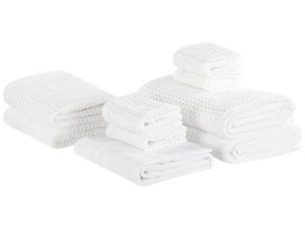Set of 9 Towels White Cotton Zero Twist Guest Hand Bath Towels and Bath Mat 