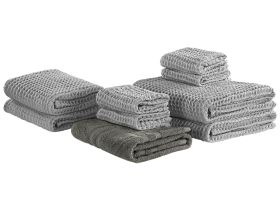 Set of 9 Towels Grey Cotton Zero Twist Guest Hand Bath Towels and Bath Mat 